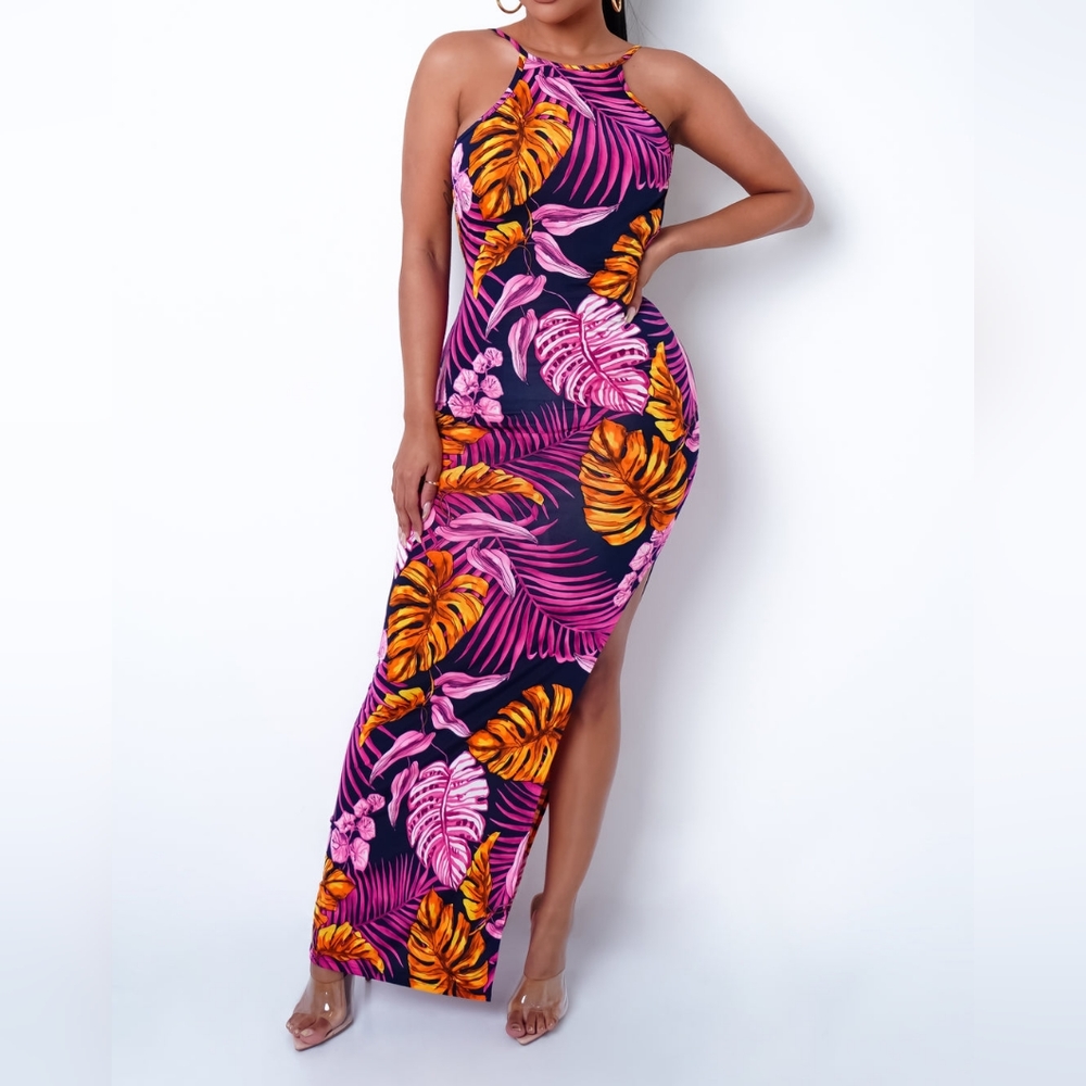 Women's Backless High Slit Bodycon Maxi Dress